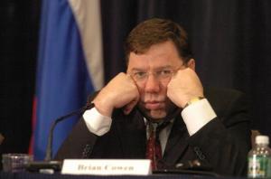 Taoiseach Brian Cowen tries to hide his disappointment that he can't abandon ship with the others.